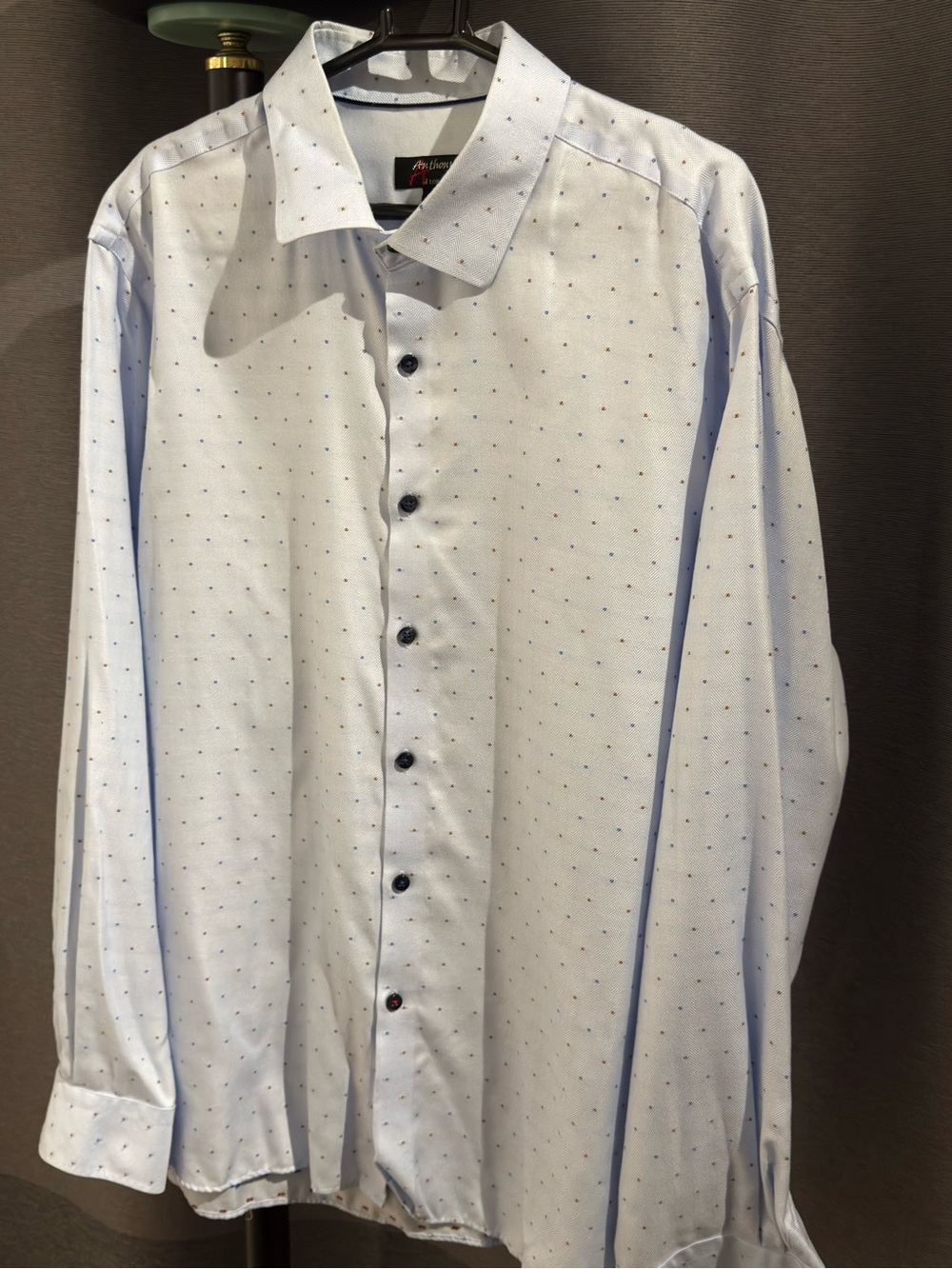 Men's Light Blue Micro Dot Dress Shirt with Spread Collar
